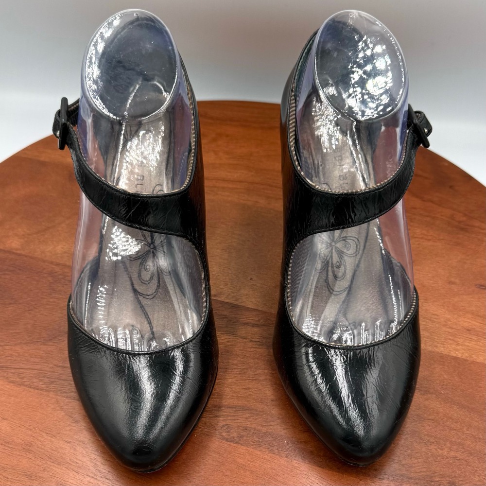 Bobbi Blu Gail Black Leather Mary Jane Pumps Round Toe Block Heel Womens 7.5 M‎